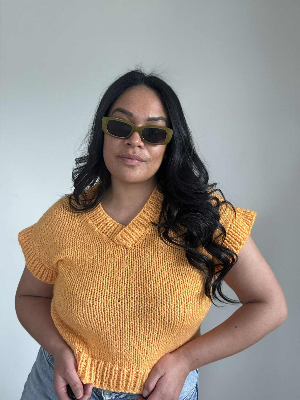 Hand Knitted Orange Yellow Vest (Size 12 - 14)