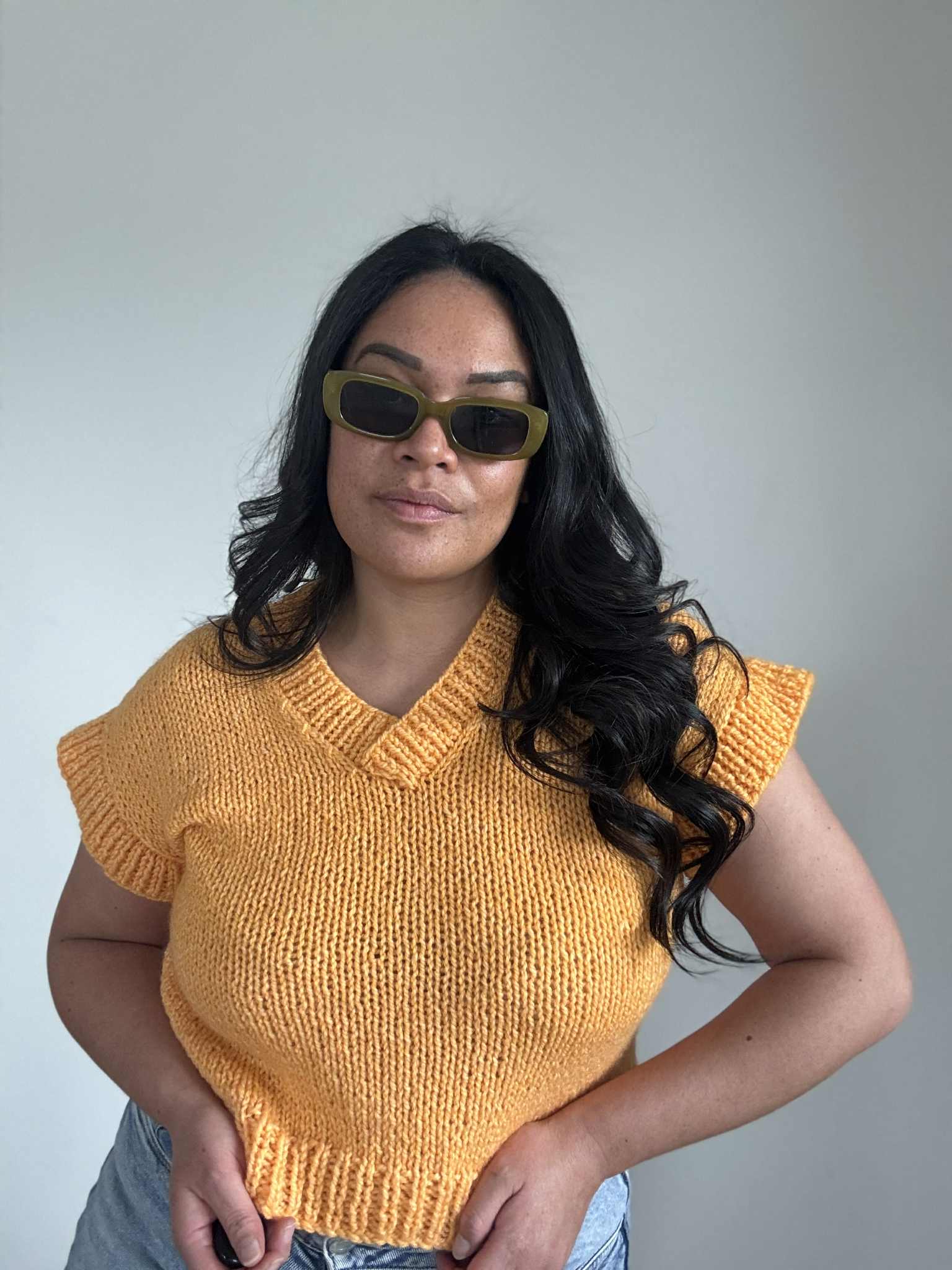 Hand Knitted Orange Yellow Vest (Size 12 - 14)