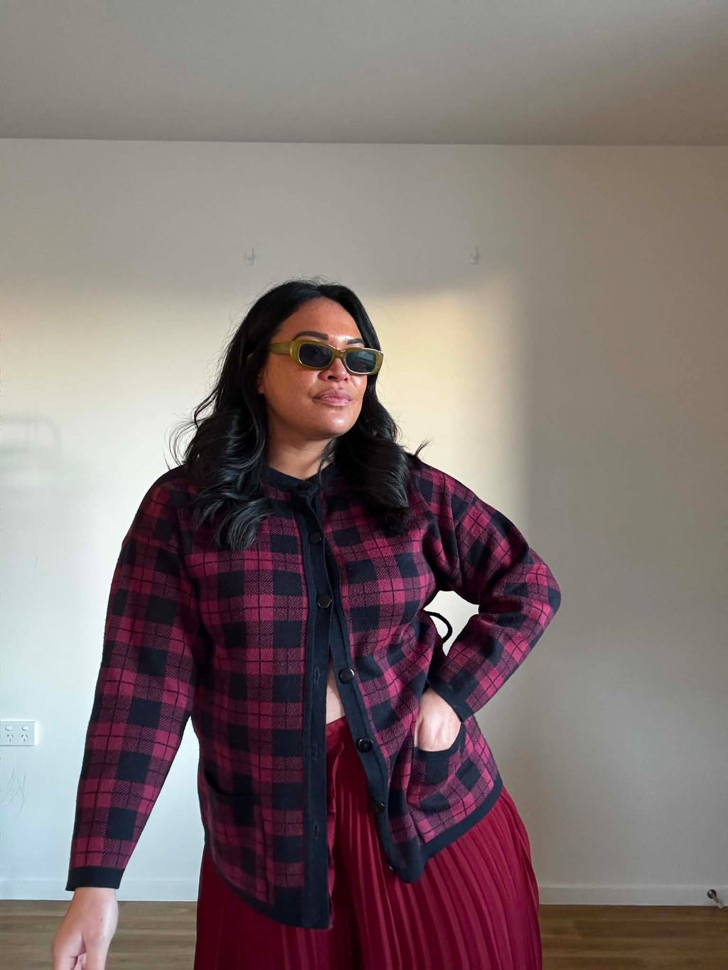 Styleknit Check Cardigan (Size 12 - 16)*