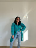 Teal Stripe Handknitted Long Cardi (Size 16)