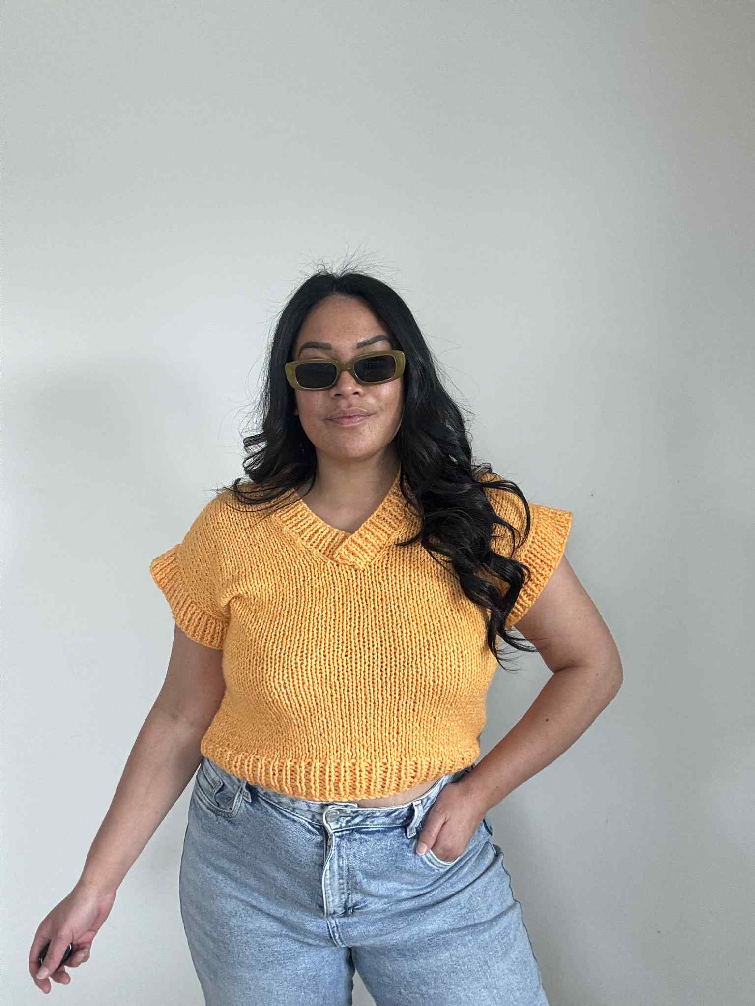 Hand Knitted Orange Yellow Vest (Size 12 - 14)