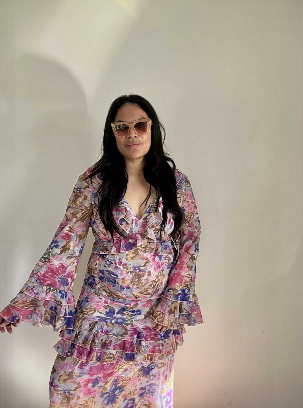 Boohoo Pale Pink Ruffle Maxi (Size 12)