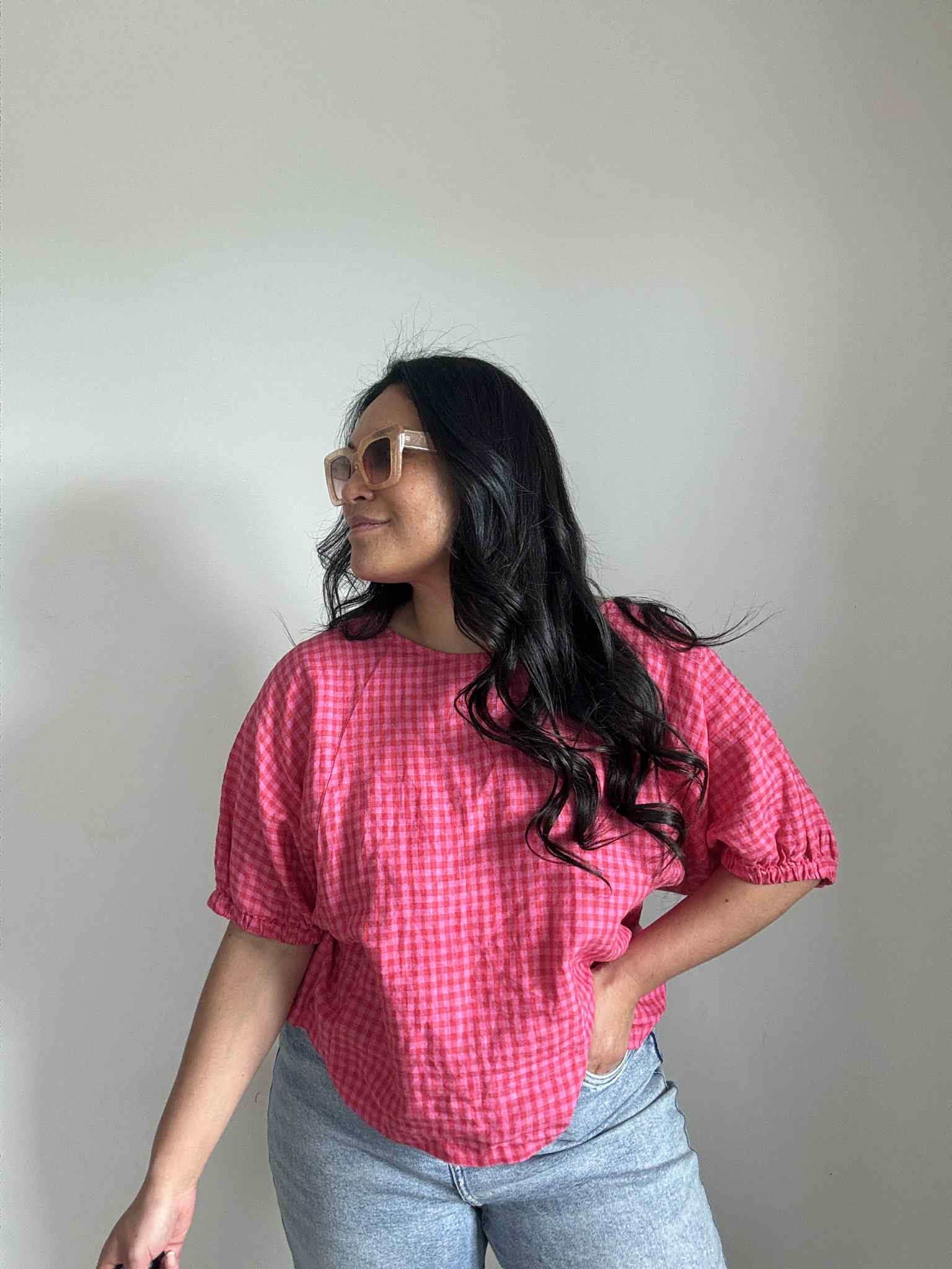 Zest Hot Pink Checkered Top (Size 16 - 18)
