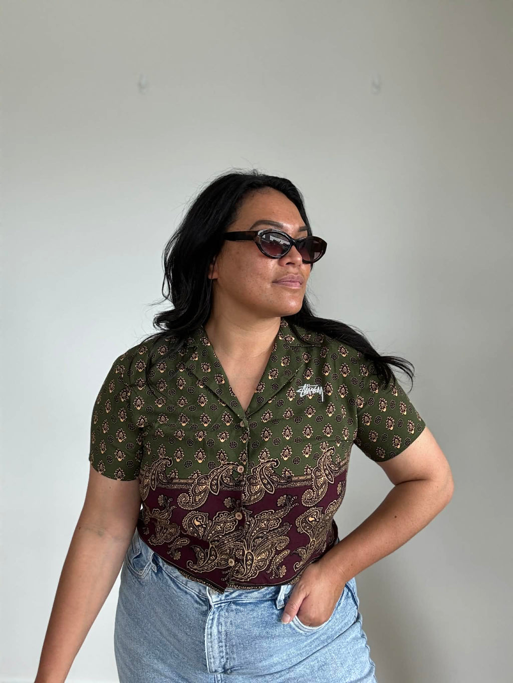 Stussy Crop Dress Shirt (Size 12, oversize 10)