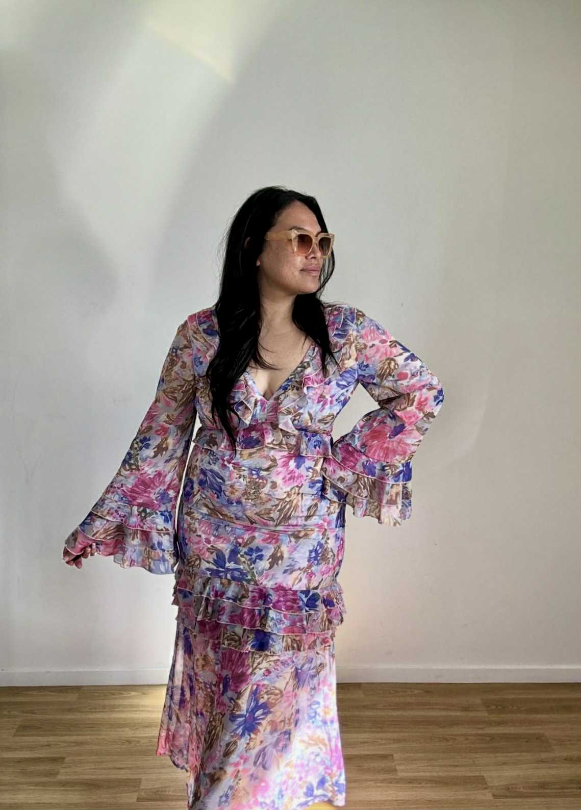 Boohoo Pale Pink Ruffle Maxi (Size 12)