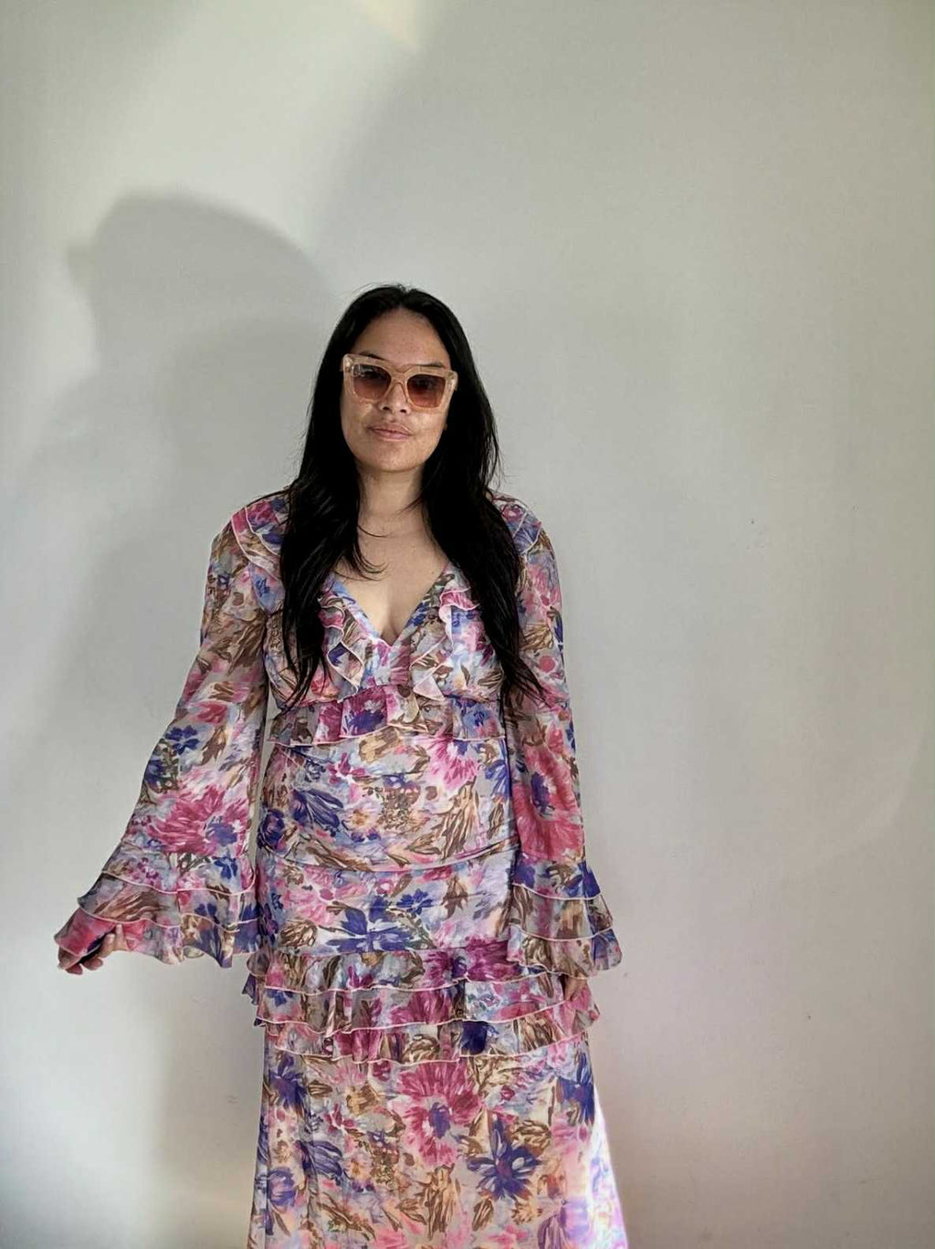 Boohoo Pale Pink Ruffle Maxi (Size 12)