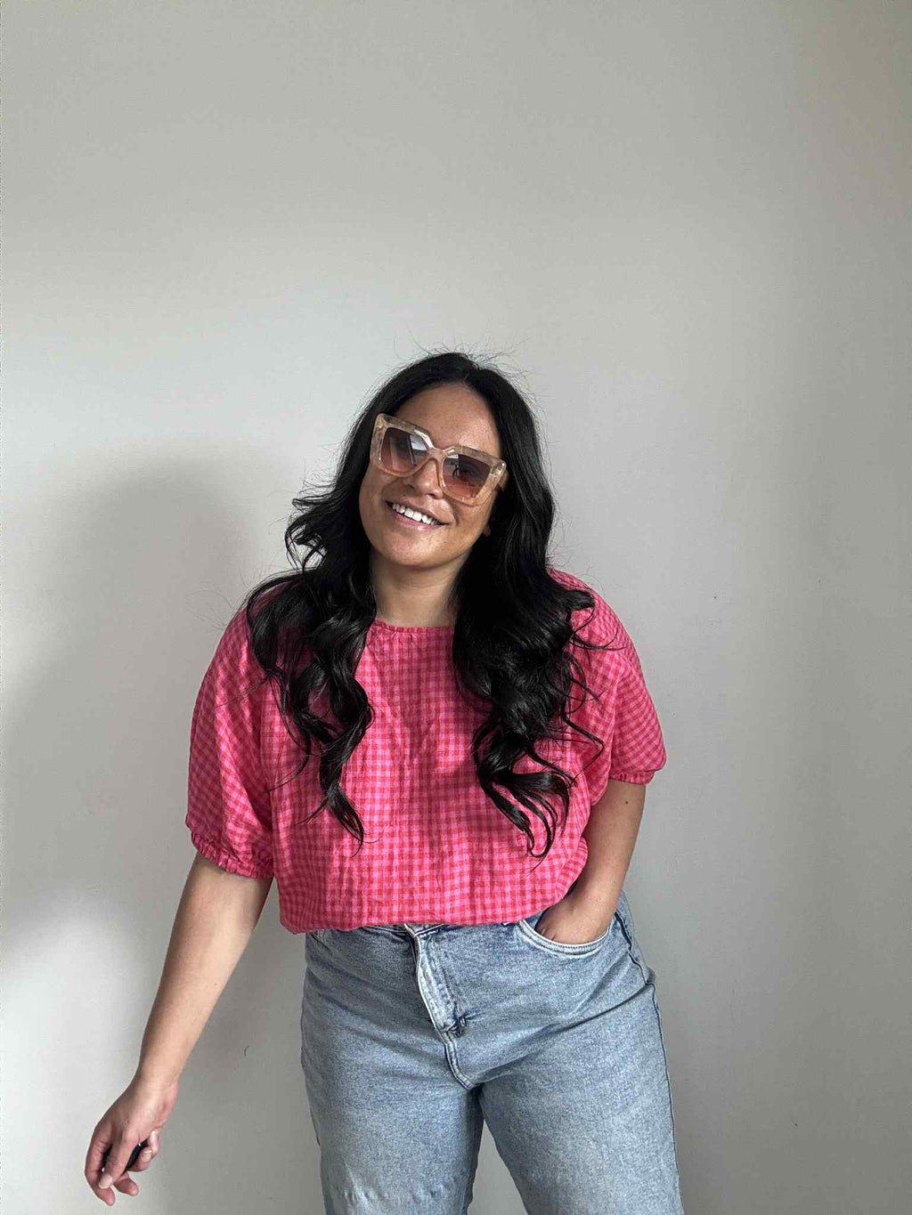 Zest Hot Pink Checkered Top (Size 16 - 18)