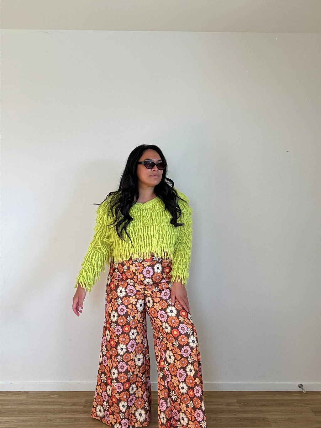 Romwe Floral Bell Bottom Pant (Size 14-16)