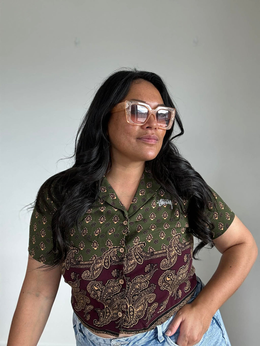 Stussy Crop Dress Shirt (Size 12, oversize 10)