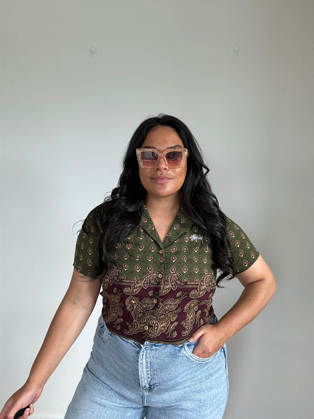 Stussy Crop Dress Shirt (Size 12, oversize 10)