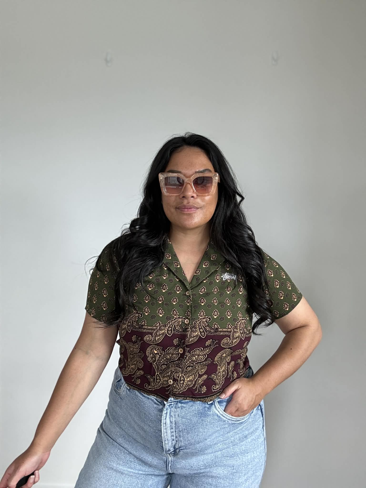 Stussy Crop Dress Shirt (Size 12, oversize 10)