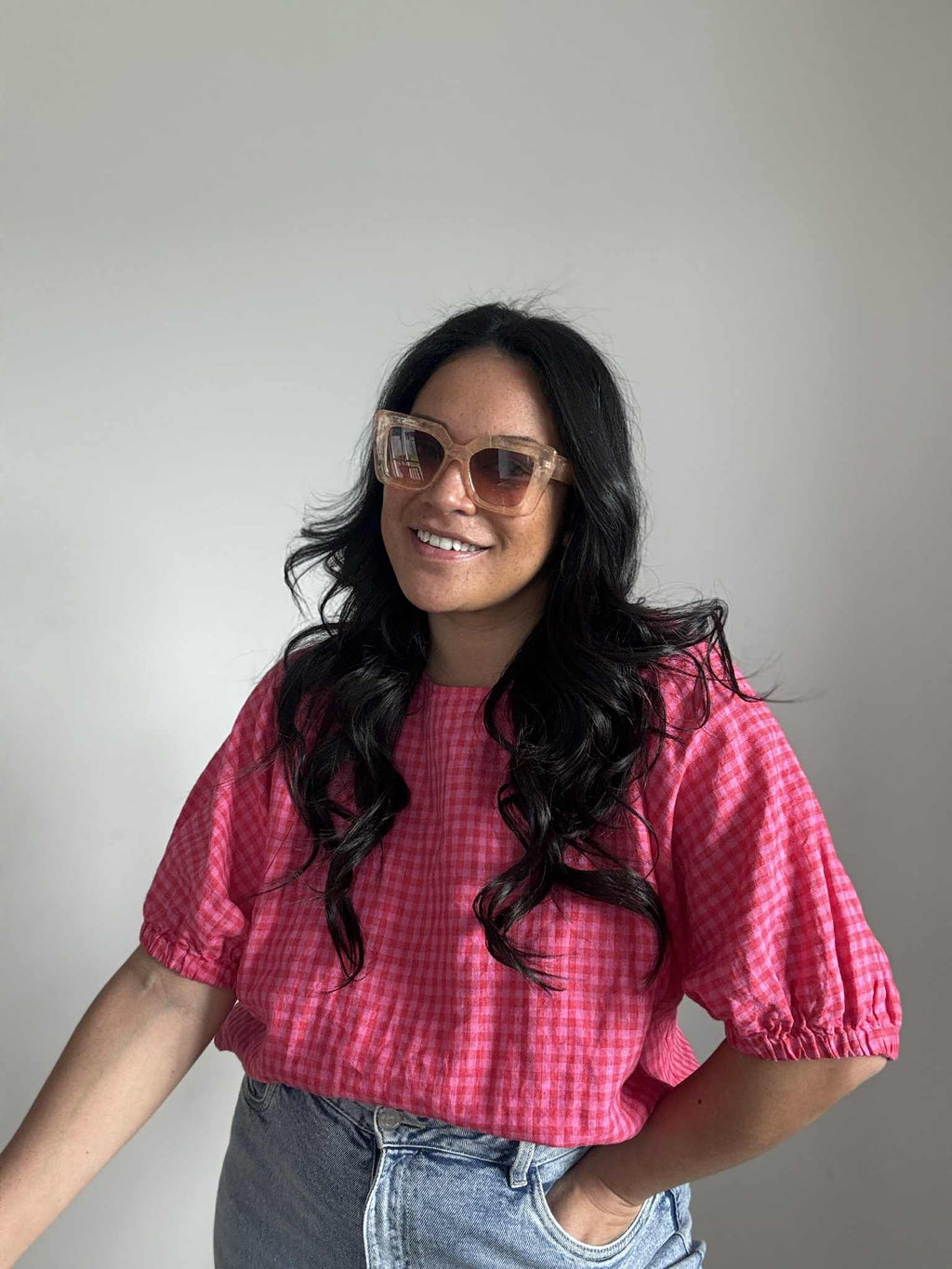 Zest Hot Pink Checkered Top (Size 16 - 18)