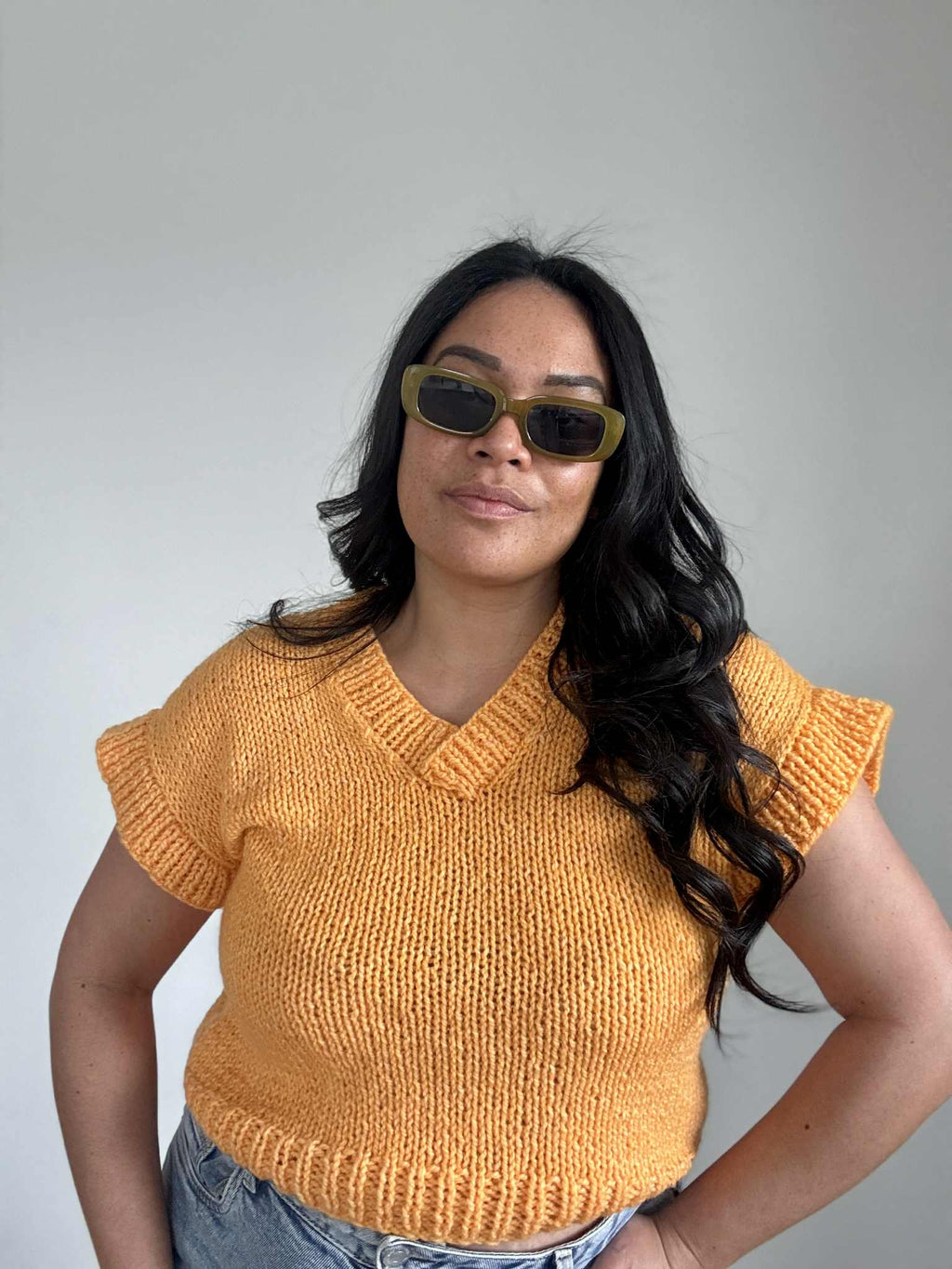 Hand Knitted Orange Yellow Vest (Size 12 - 14)