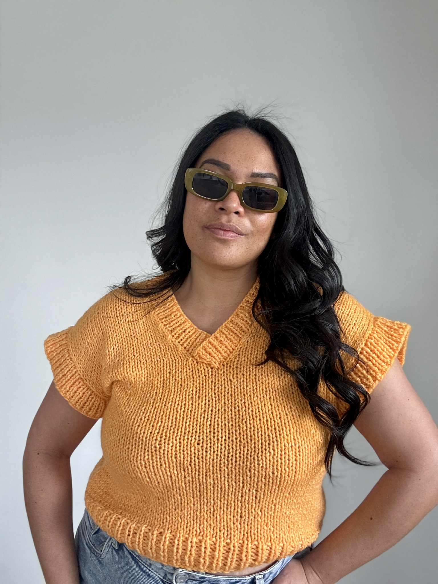 Hand Knitted Orange Yellow Vest (Size 12 - 14)